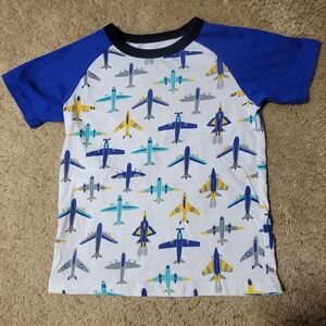 Kids Airplane Print Blue and White T-Shirt